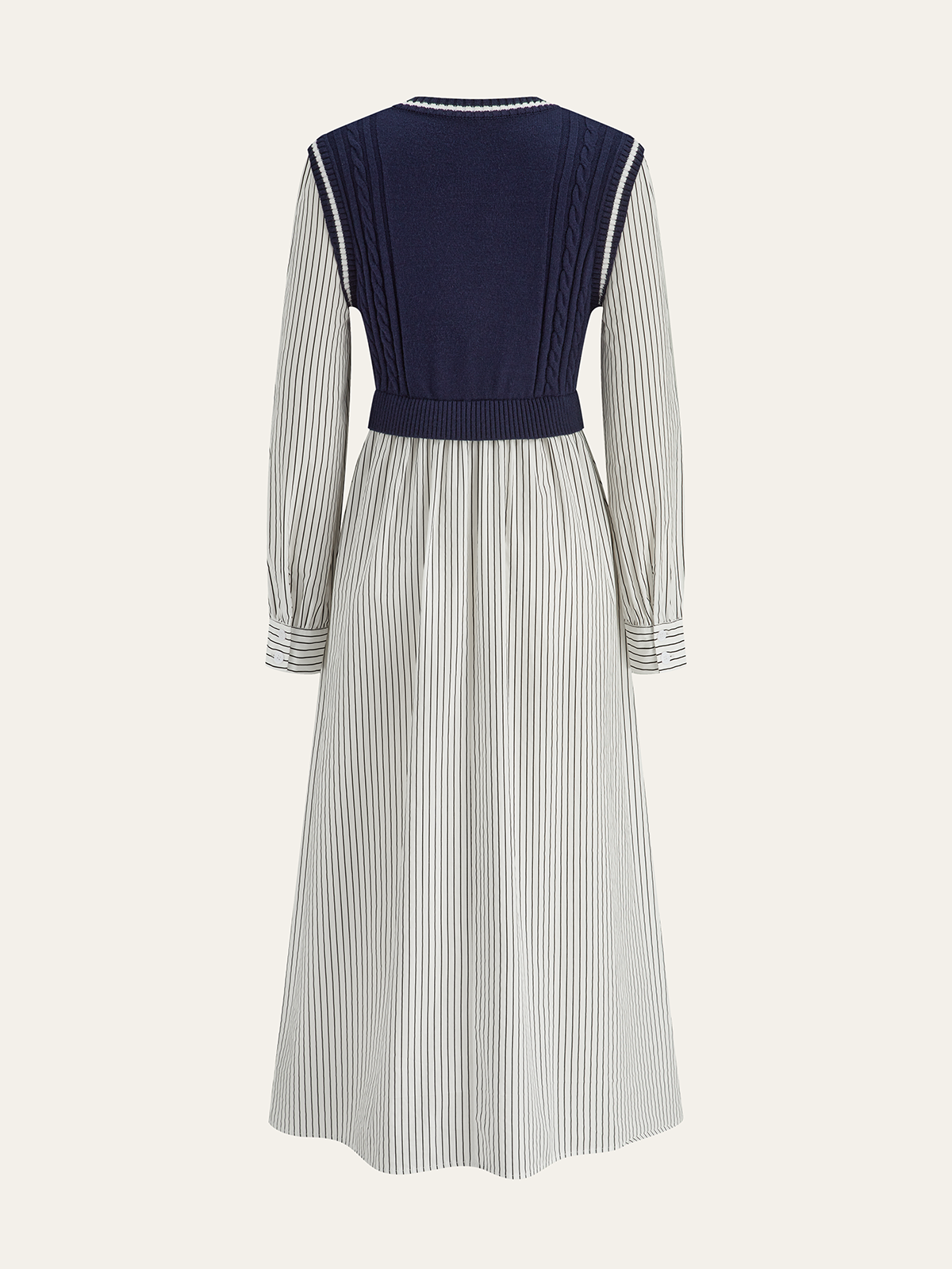 2 in 1 Cable-Knit Paneled Striped Midi Dress