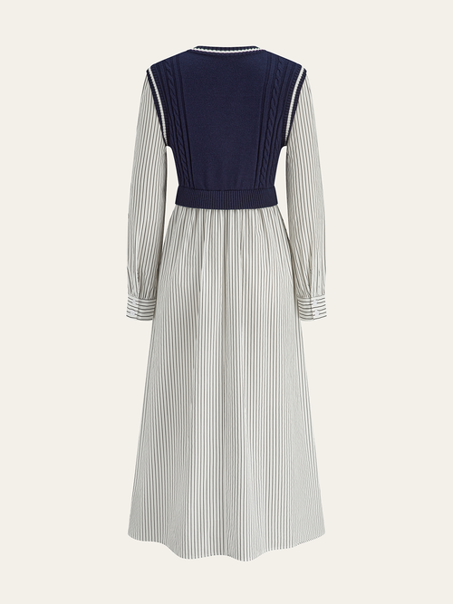 2-in-1 Zopfstrick-Midi-Kleid mit Streifenmuster