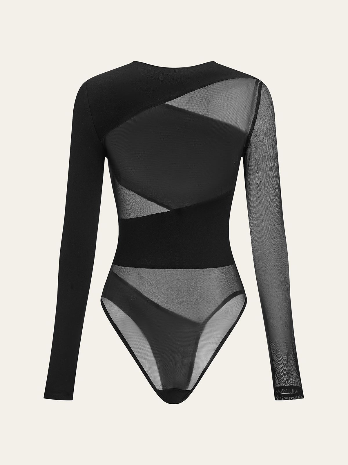 Sheer Mesh Panel Long Sleeve Bodysuit