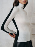 Rollkragenpullover aus Wollmischung mit Farbblockdesign