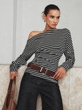 Gestreiftes asymmetrisches One-Shoulder-T-Shirt