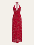 Robe longue dos nu brodée de sequins à col licou