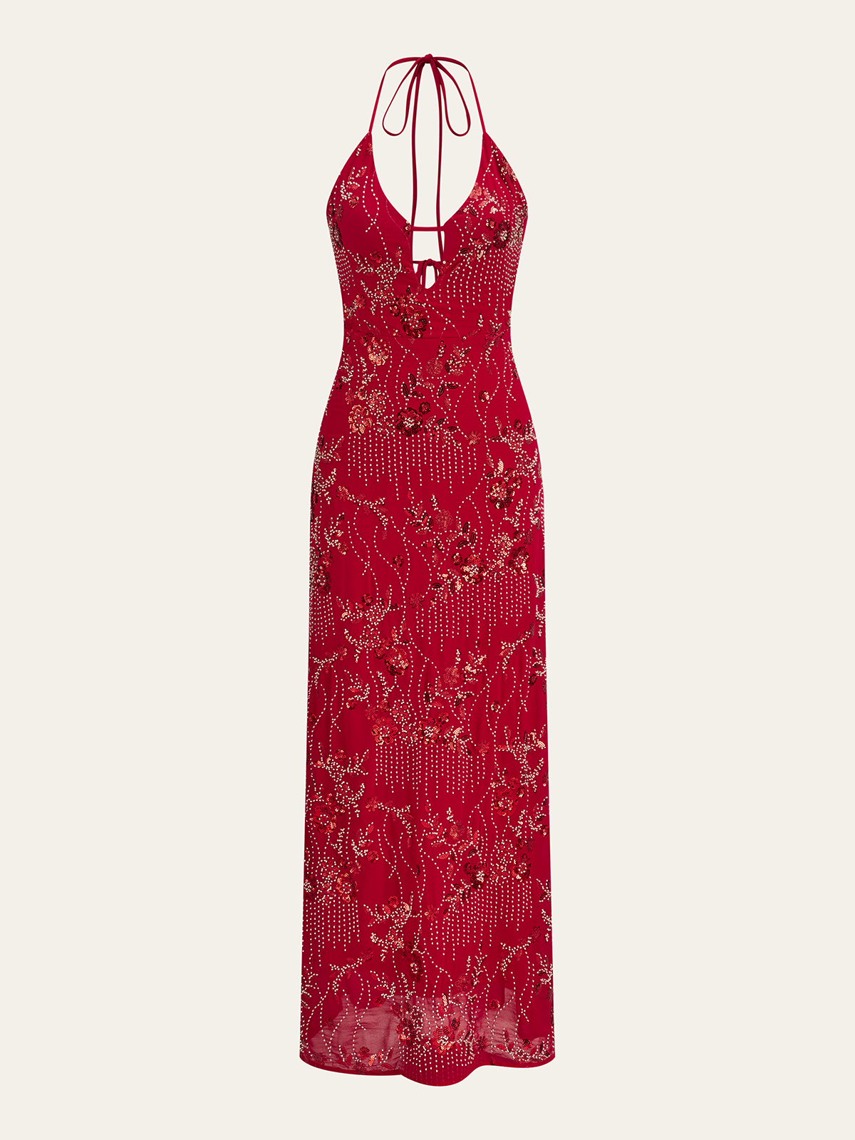 Halter Neck Sequin Embroidered Backless Maxi Dress