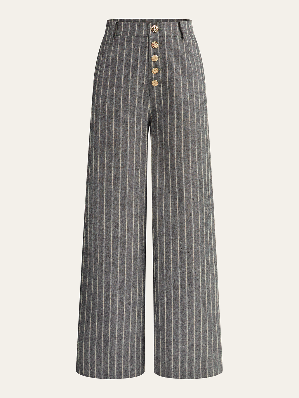 Nadelstreifen-Hose mit hohem Bund aus Leinen und Baumwolle