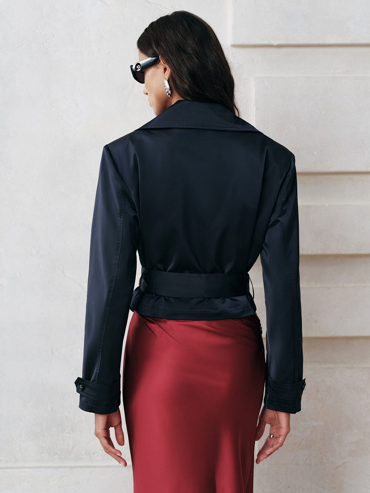 Belted Double-Breasted Cropped Trench Coat