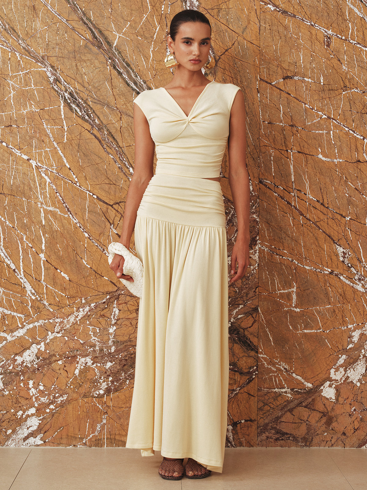 Ensemble crop top froncé et jupe maxi 