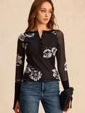 T-Shirt mit Blumenmuster und Mesh-Ärmeln