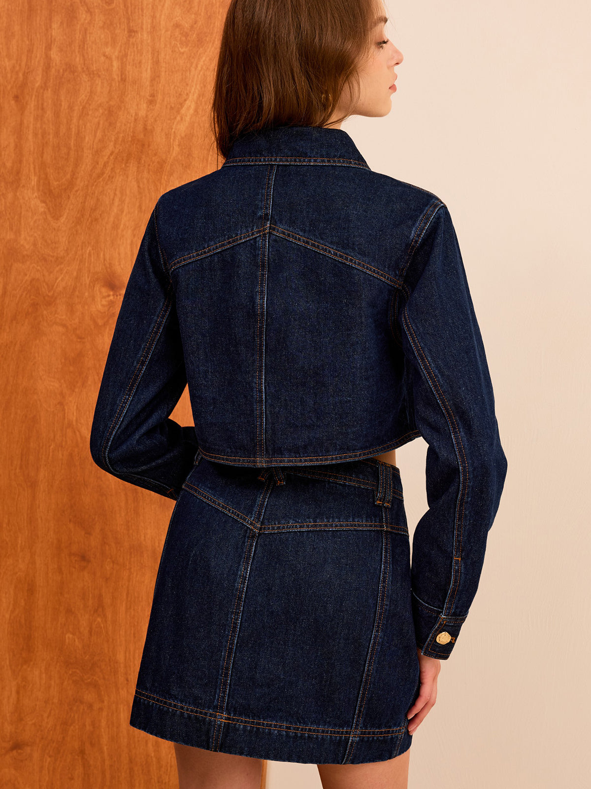 Metal Button Cropped Denim Jacket