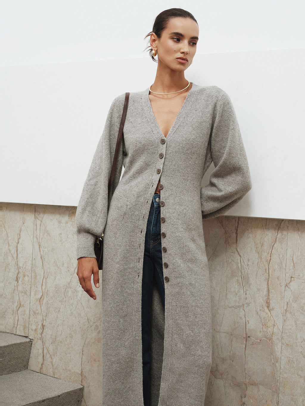 Button-Front Longline Knit Outerwear