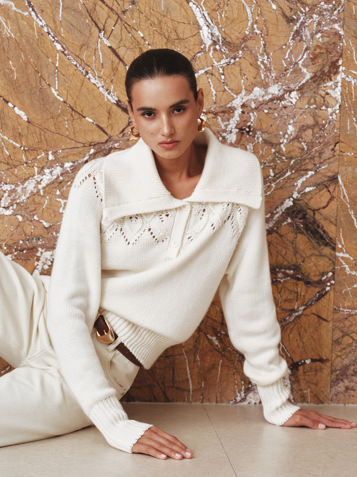 Eyelet Collared Knit Sweater