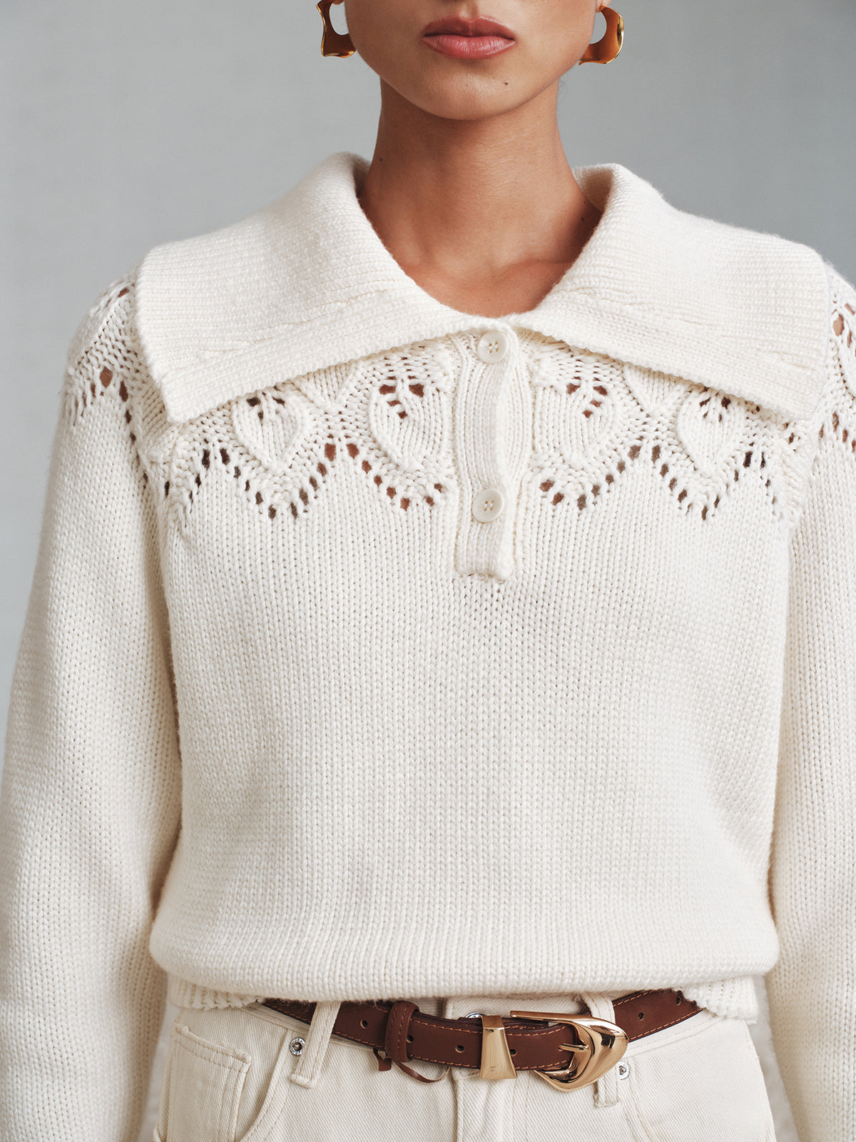 Eyelet Collared Knit Sweater