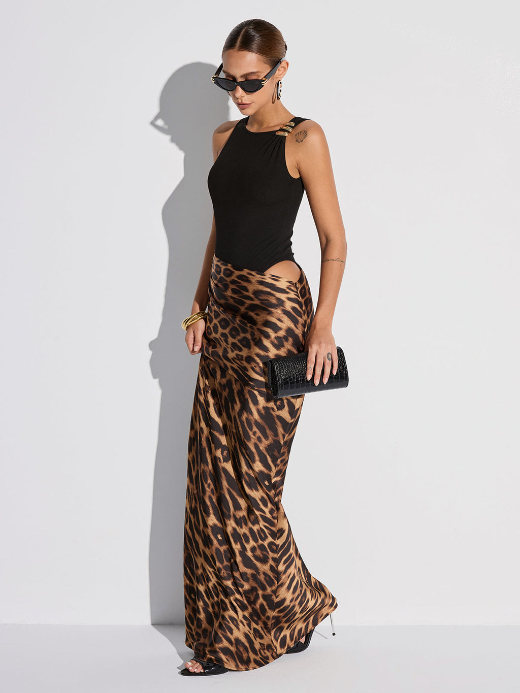 Leopard Print Cut-Out Maxi Dress