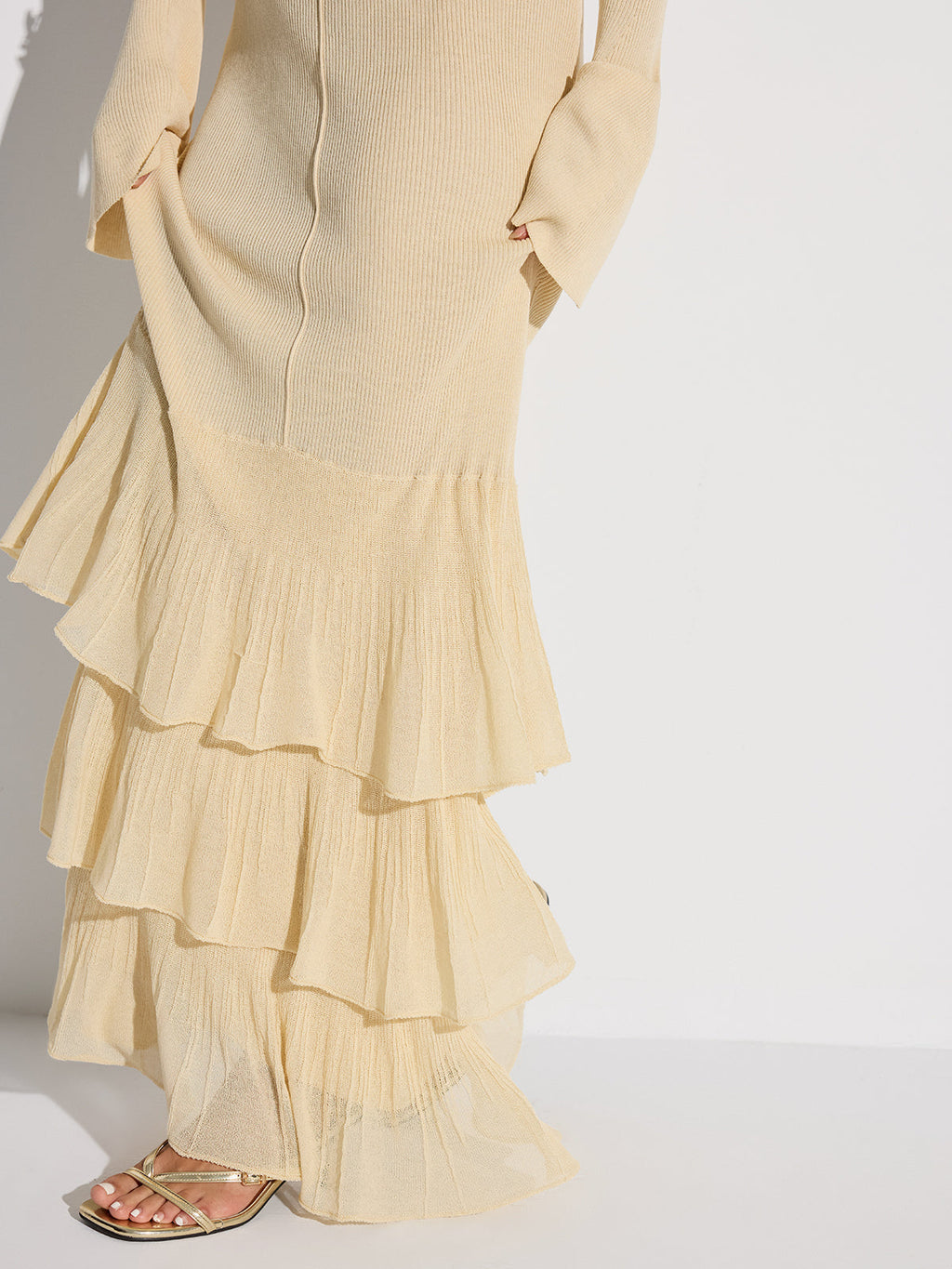 Robe longue en tricot à volants étagés