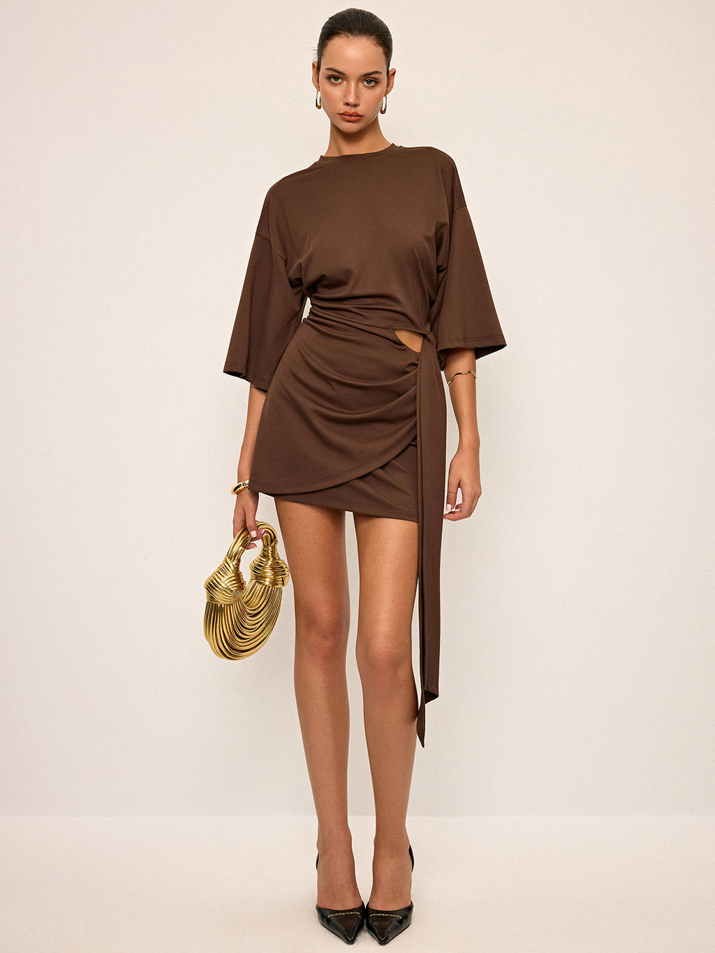 Half-Sleeve Cut-Out Mini Dress