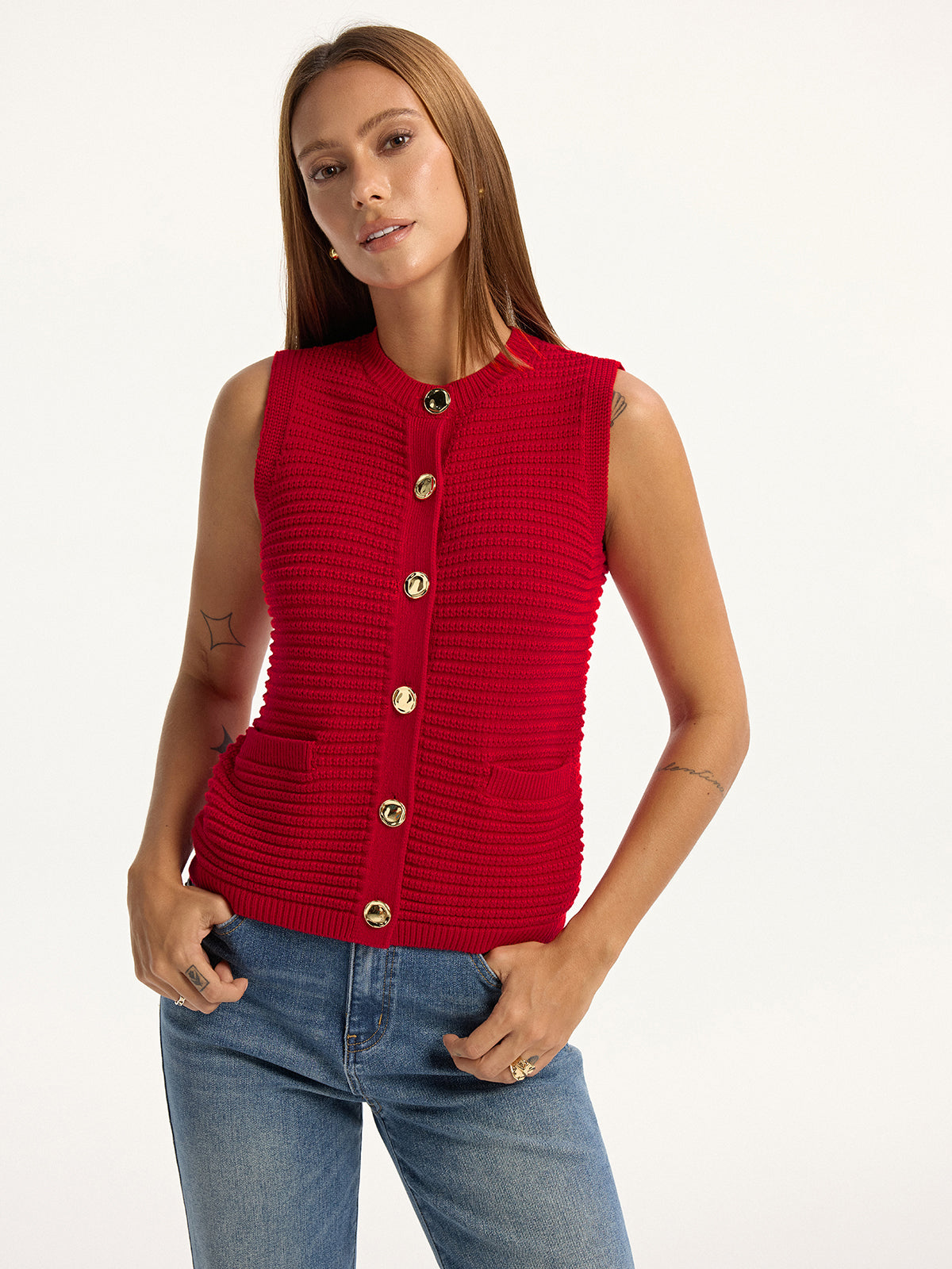 Gilet pull à poche et boutons métalliques