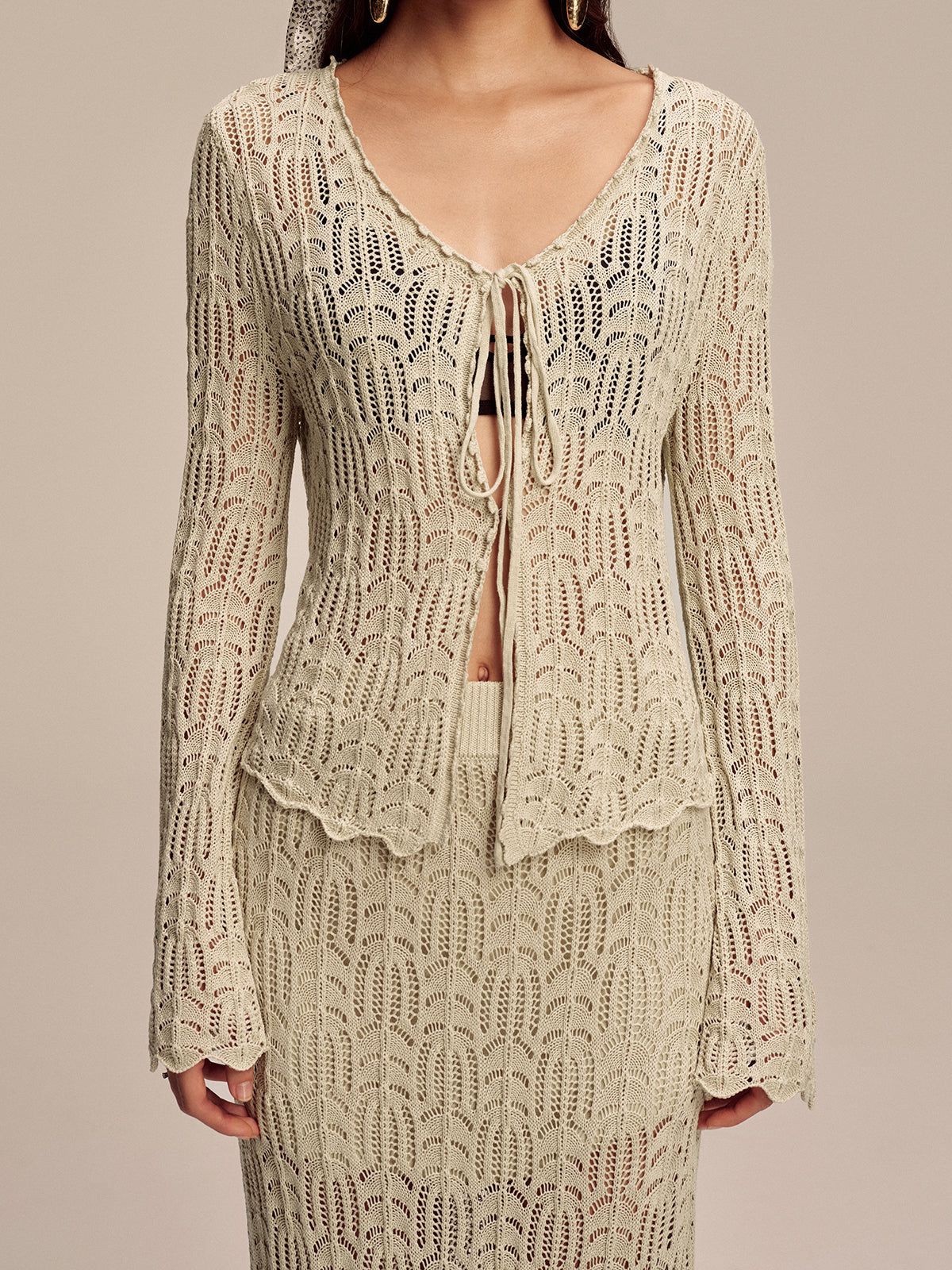 Tencel Flared Sleeve Knit Skirt Set