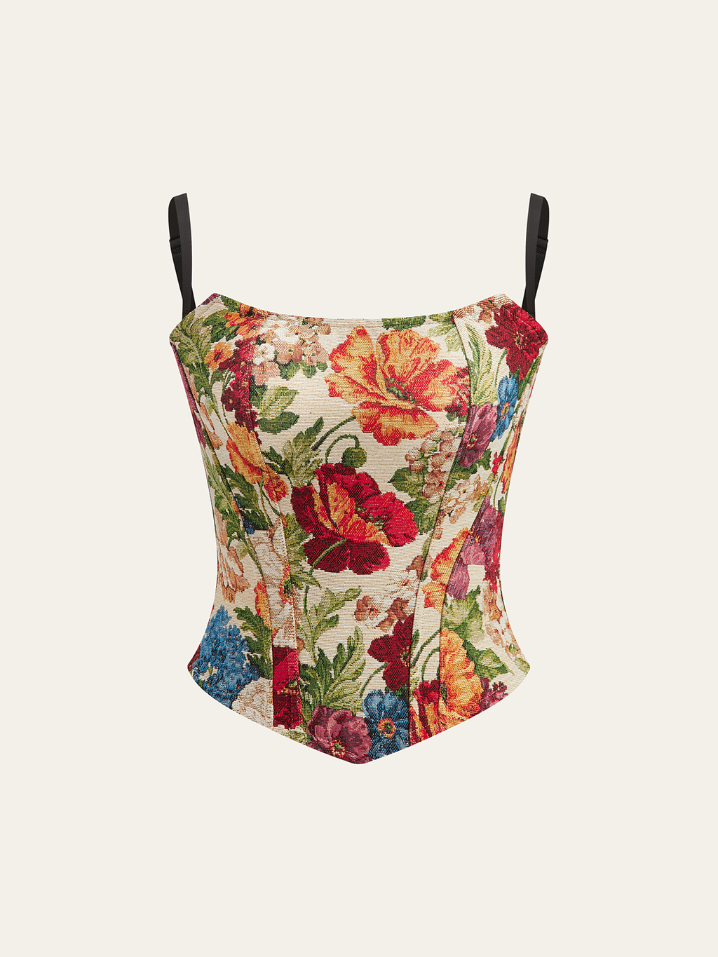 Haut bustier caraco brodé de fleurs