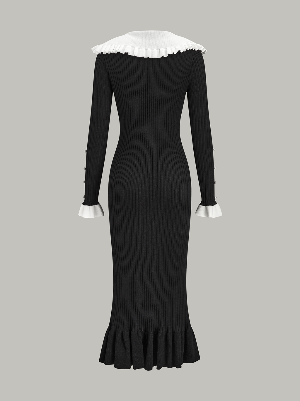 Contrast Ruffled Collar Knit Midi Dress