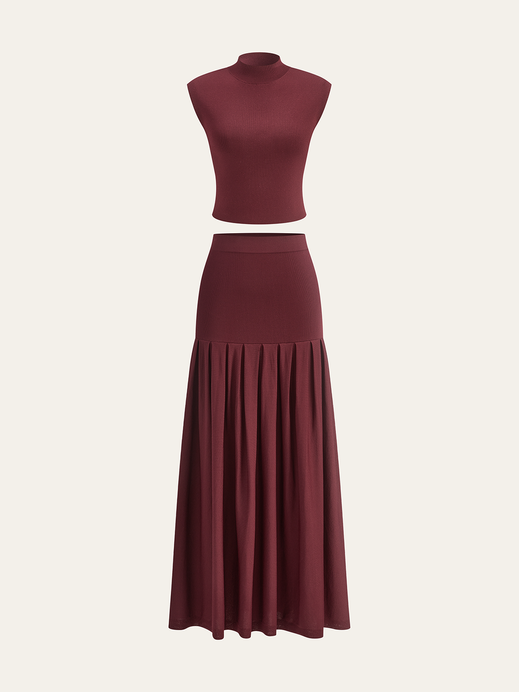Ärmelloses Mock-Neck-Top und Plissierter Midirock