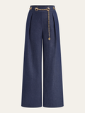Wide-Leg Chain Jeans Pants