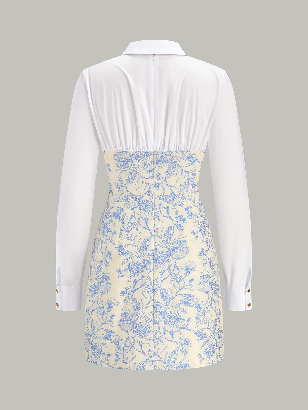 Robe courte à col chemise et imprimé floral jacquard 