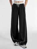 Contrast Waistband Drawstring Wide-Leg Pants