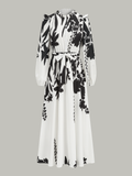 Maxikleid mit Blumenmuster, gerafftem Kragen und Gürtel