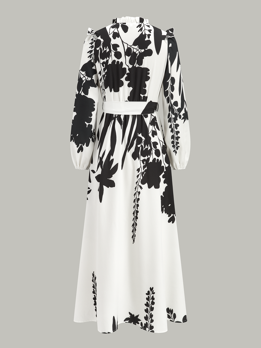 Maxikleid mit Blumenmuster, gerafftem Kragen und Gürtel