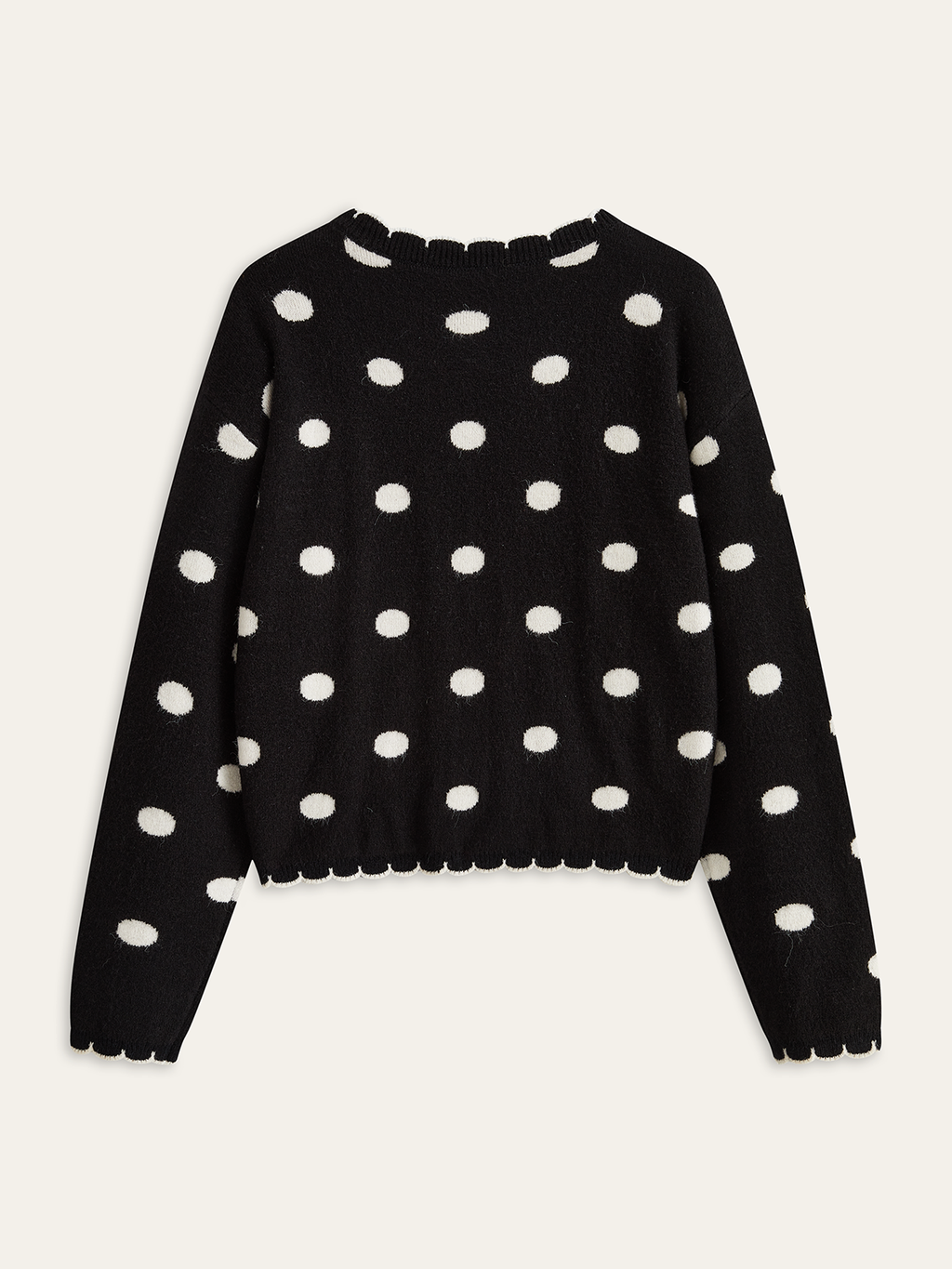 Strickjacke mit Wellenkante und Polka-Dots