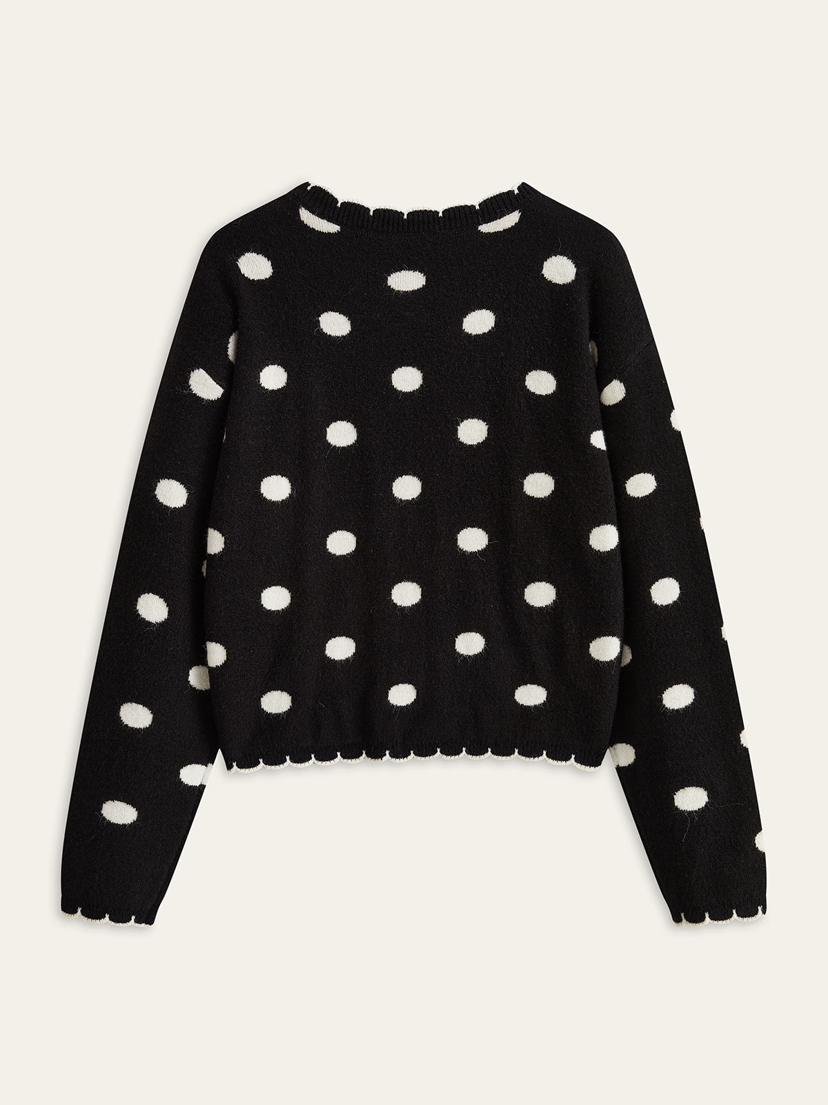 Scalloped Trim Polka Dot Knit Cardigan