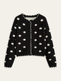 Strickjacke mit Wellenkante und Polka-Dots