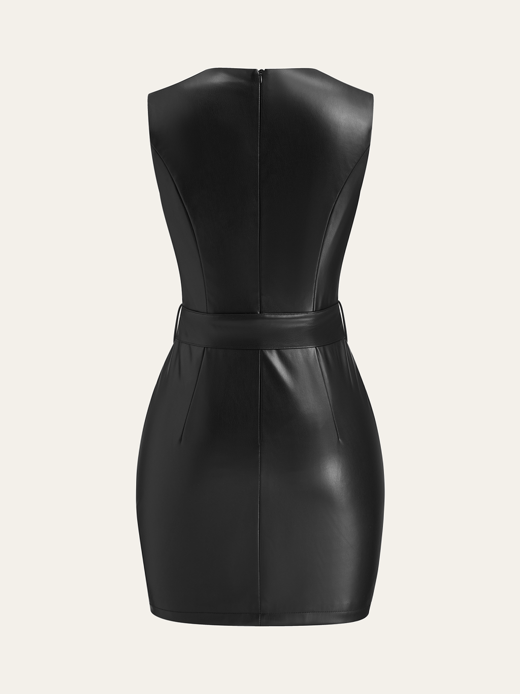 Ärmelloses Kunstlederkleid mit Gürtel