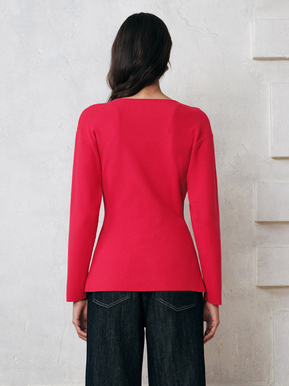 Button-Front Long Sleeve Knit Top