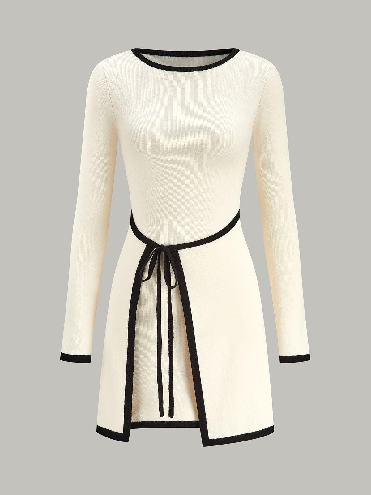 Strickkleid mit Kontrastbesatz und langen Ärmeln
