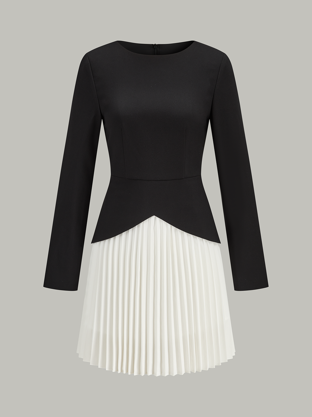 Langärmeliges Color-Block-Plisseekleid