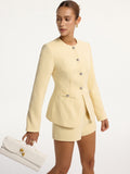 Metal Button Tweed Top and Shorts Set