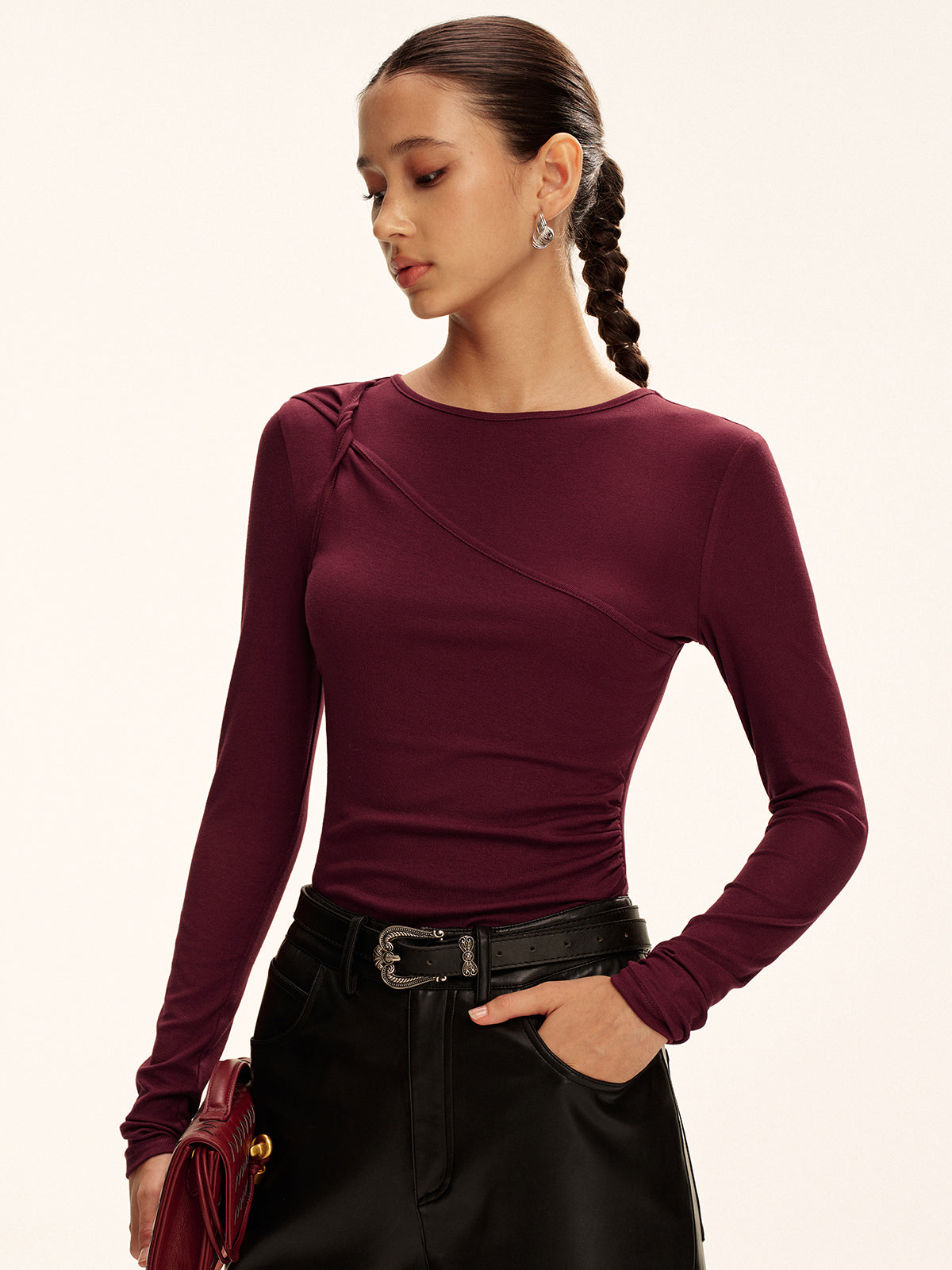 Asymmetric Twist Long-Sleeve Top