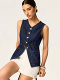 Gilet sans manches en jean slim boutonné