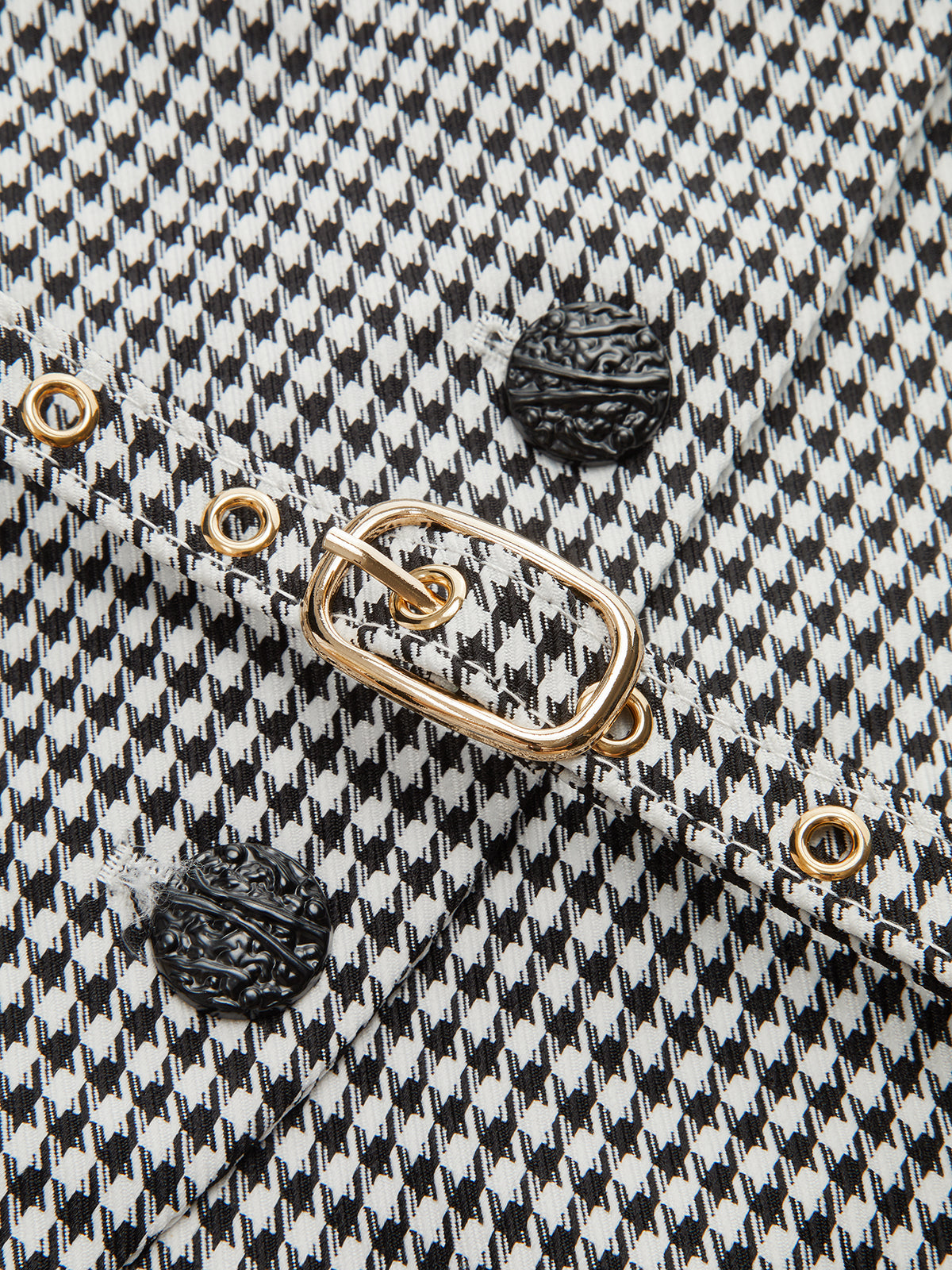 Houndstooth Belted Collar Vest