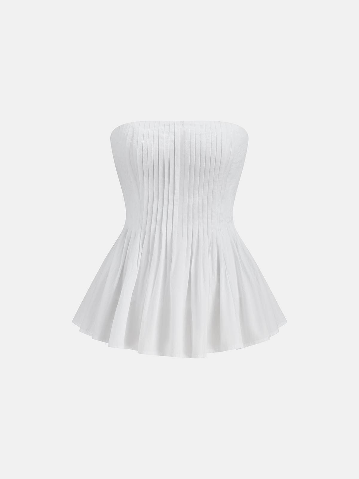 Cotton Pleated Strapless Peplum Top