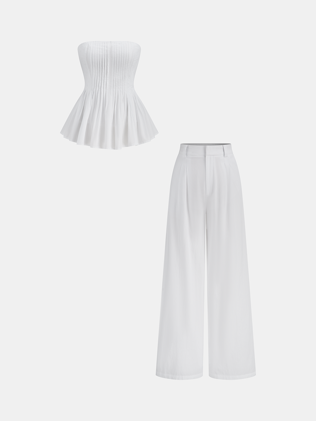 Cotton Pleated Strapless Peplum Top