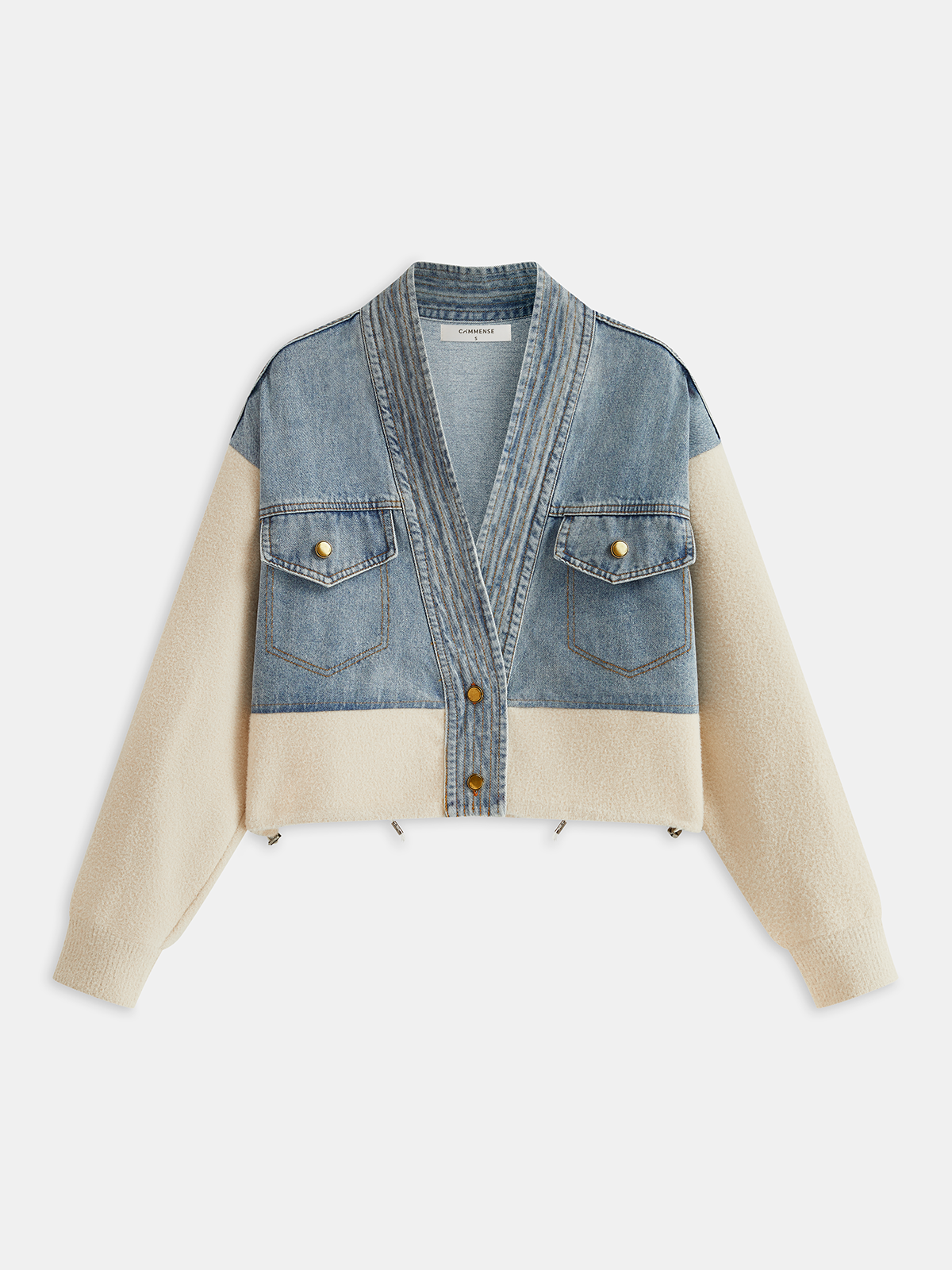 V-Neck Paneled Denim Cardigan
