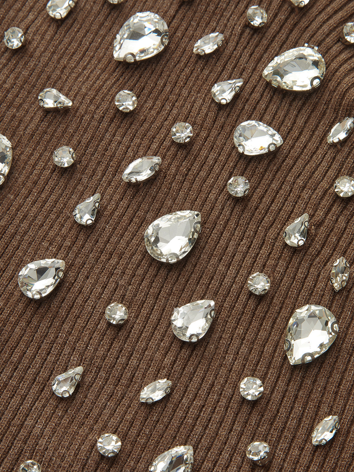 Off-Shoulder Rhinestone Ribbed Wool Blend Knit Top