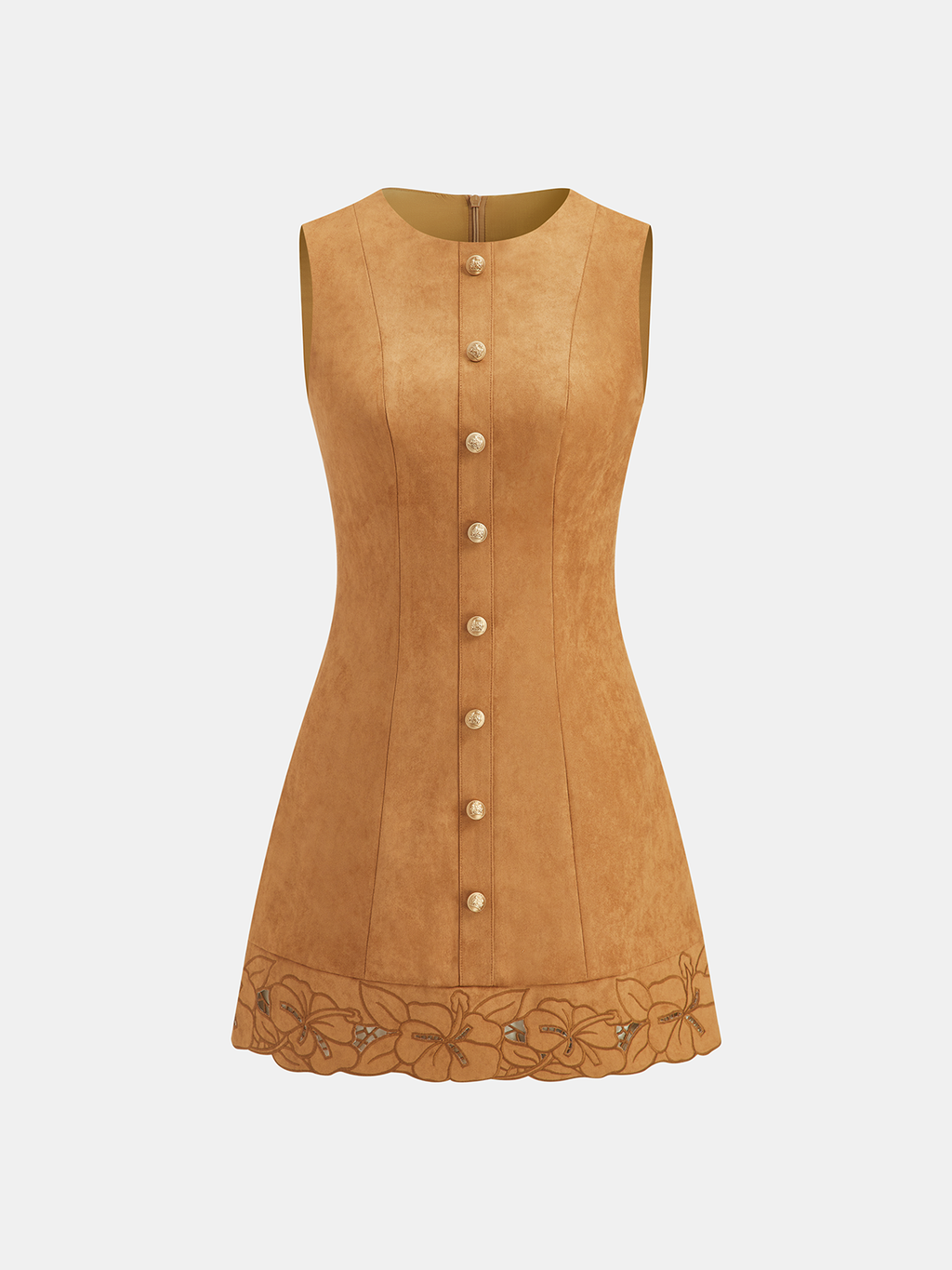Ärmelloses Mini-Kleid aus Wildlederimitat mit Blumenstickerei