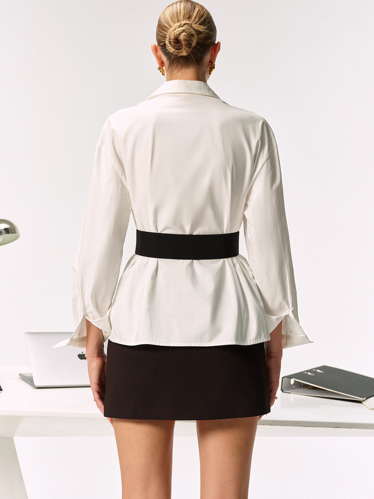 Pure cotton breathable Wide Belted Cotton Asymmetric Shirt