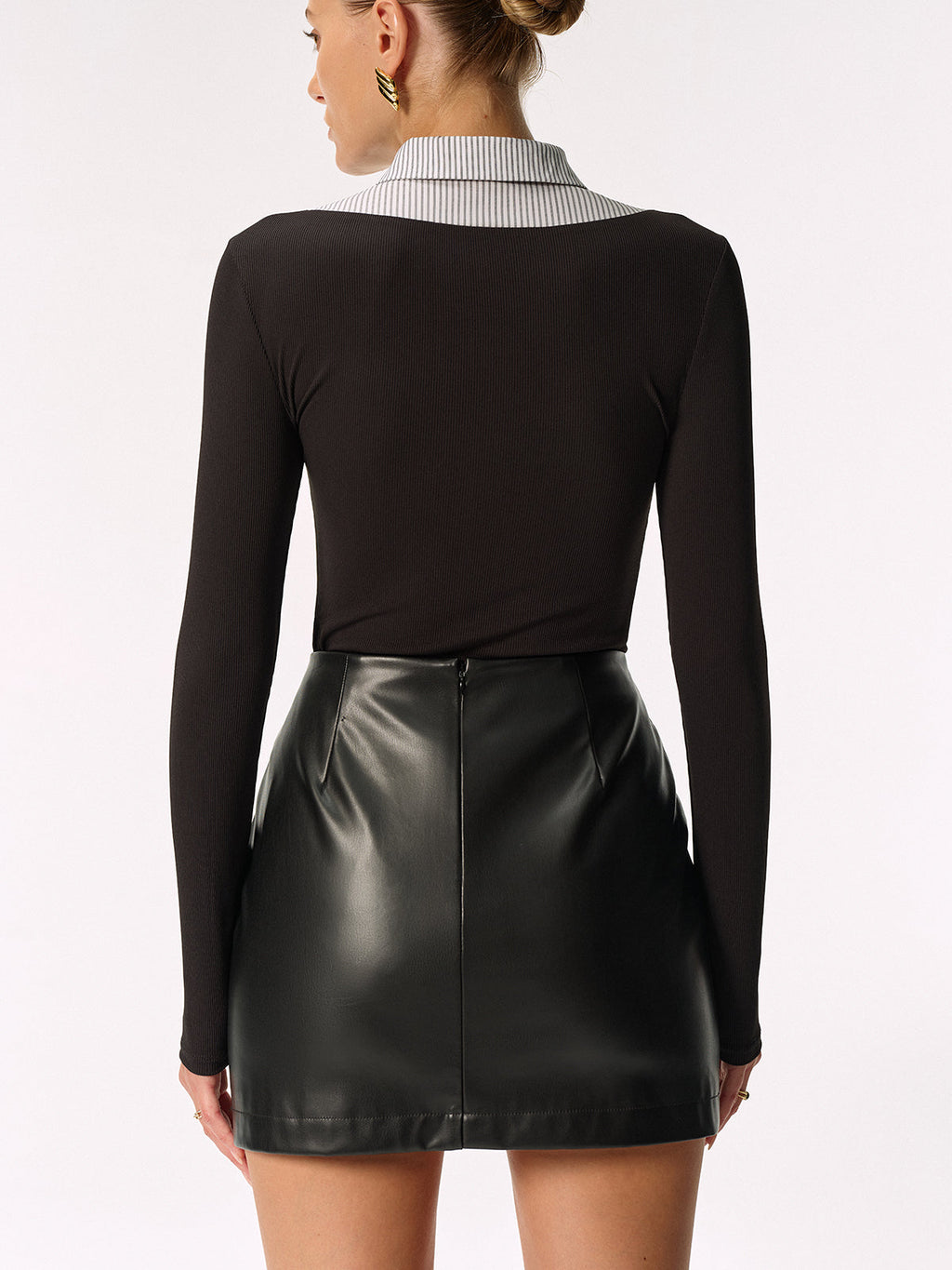 Chemise 2 en 1 à col rayé et dentelle, sans ceinture