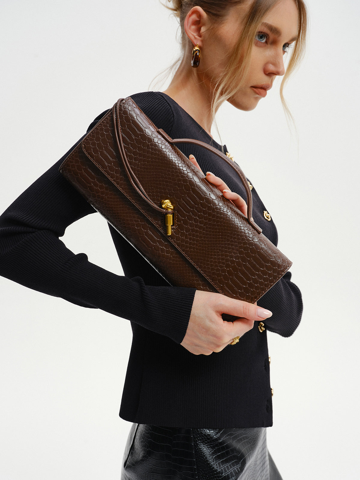 Tasche aus PU-Leder mit Krokodilprägung 