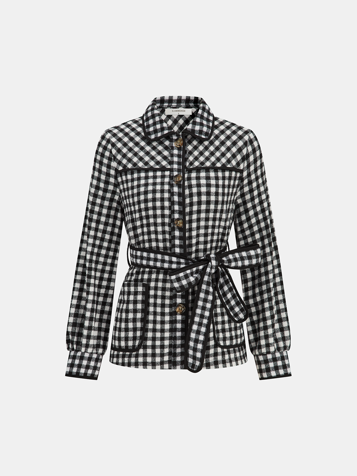 Belted Checkered Collared Jacket