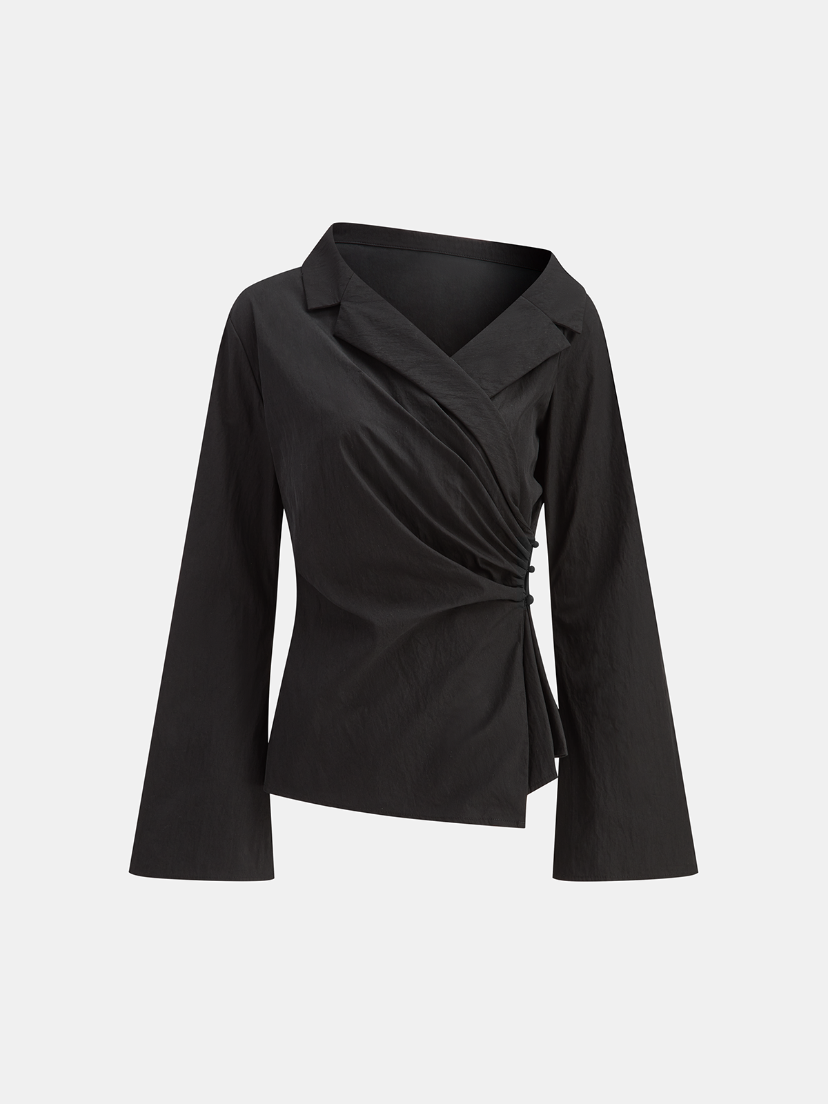 Flared Sleeve Asymmetric Wrap Shirt