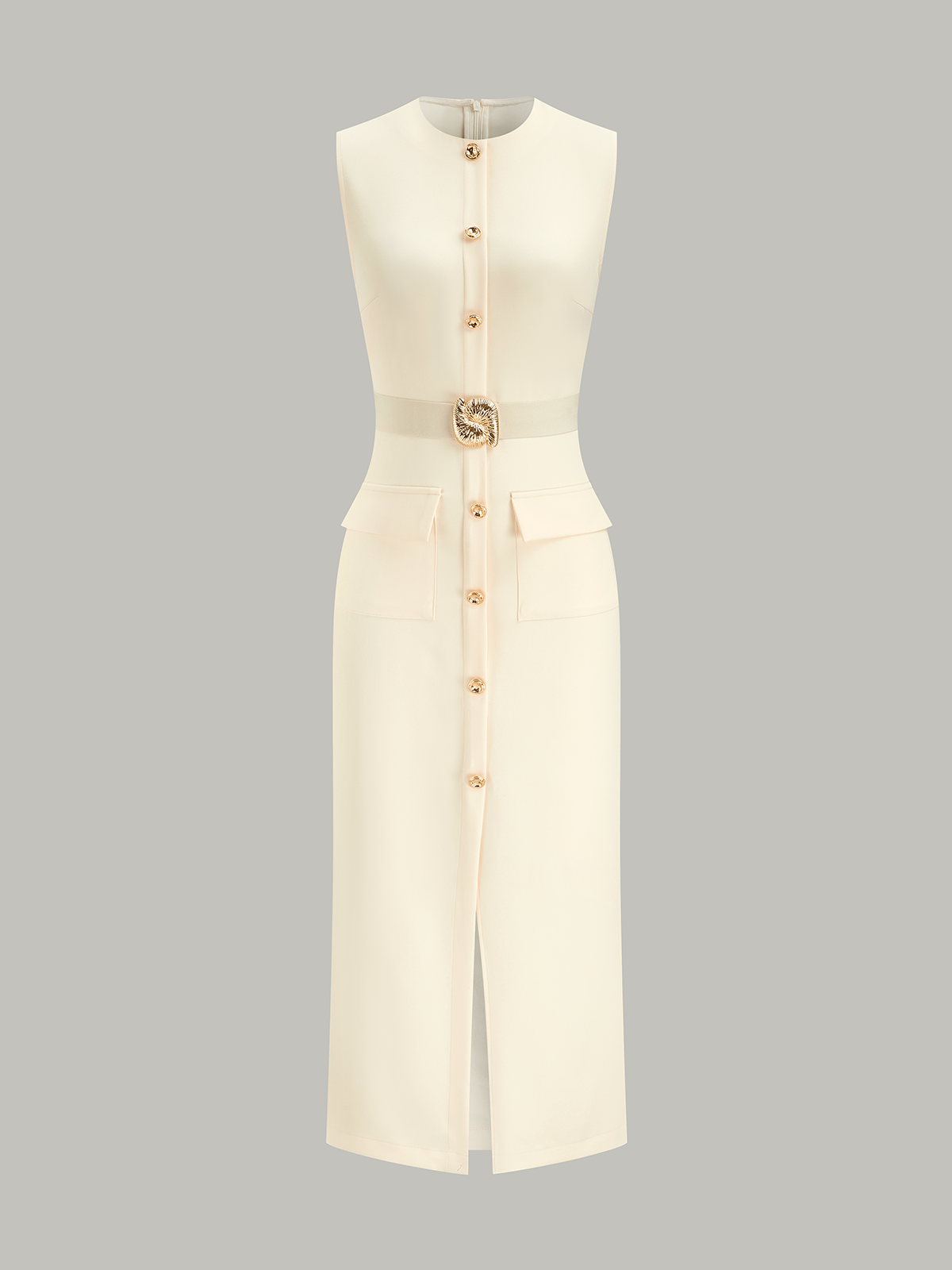 Robe longue boutonnée avec ceinture 